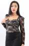 Ladies Long Sleeve Lace Top - Black - Black / XL