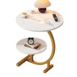 Zs - C-shaped 2 Tier Chic Side Table Round - White Marble With Gold Frame