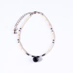 Boho White Sandstone Beaded Bracelet - Black Agate