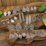 16 Pairs Set Silvery Carved Pattern Dangle Earrings Retro Ethnic Style Zinc Alloy Jewelry Holiday Tourism Souvenir