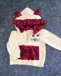 White Hoodie With Red Leopard Print Detail 6M
