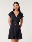 Cordelia Satin Wrap MINI Dress - 16 Navy