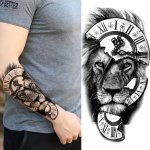 1PC Lion And Broken Clock Pattern Tattoo Sticker Waterproof Long Lasting Temporary Tattoo For Men And Women Ideal Choice For Gif