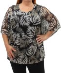 Ladies Printed Mesh Batwing Top - 60 Black