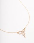 Goldair Gold Diamante Bow Necklace