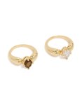 Goldair Gold Plated Cubic Zirconia Clear & Brown Puffy Rings 2-PACK