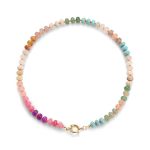 Mifynn Natural Stone Beaded Necklace For Women Boho Rainbow Charm Necklaces Colorful Beads Choker Beach Surfer Necklace Jewelry