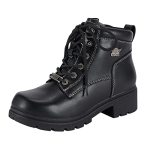 Dream Apparel Womens Lace Up Motorcycle Riding Boots With Side Zipper Black Faux Leather Ankle Booties Biker Boots Military Comb