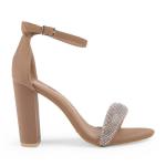 Mocha Lycra Diamante Block Heel Sandal
