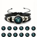 12 Zodiac Sign Luminous Glass Bangle- Pu Leather Bracelet