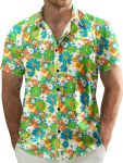 Jogal Men's Flower Casual Short Sleeve Aloha Hawaiian Shirt Yellow Small