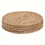 1/6PCS Woven Placemats Round Rattan Placemats Natural Hand-woven Water Hyacinth Placemats Farmhouse Weave Place Mats Rustic Brai