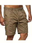 Plus Size Men's Drawstring Sports Cargo Shorts Solid Multi-pocket Design Short Pants Perfect For Outdoor Activities