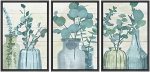 WALL26 Framed Canvas Print Wall Art Set Green Fern Leaves In Bottle Vases Floral Wilderness Watercolor Modern Art Chic Group Mul