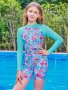 1-Piece Girl's Swimsuit Fish Scales Pattern Zip-up Long Sleeve Romper Bathing Suit For Beach/ Pool Holiday Girl's Swimwear