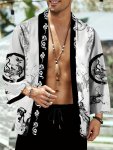 Traditional Japanese Style Pattern Print Kimono Open Front Cardigan For Spring & Summer Men's Clothing