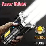 Anyice USB Rechargeable LED Flashlight With Cob Side Light - 1200 800 400MAH Powerful & Portable For Home And Outdoor Use