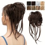 Synthetic Messy Bun Hair Piece Curly Hair Bun Extensions With Straight Tails Hair Scrunchies Ponytail Hairpieces For Women