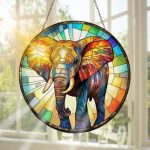 Pavemlo Elephant Suncatcher Indoor Stained Glass Window Hanging - Outdoor Window Hanging Decoration - Sun Catcher Home Decor Mot