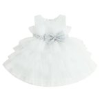 White Special Occasions Dress With Silver Sequins Bow