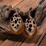 3-LAYER Leaf Shape Leopard Pattern Dangle Earrings Retro Simple Style Pu Leather Jewelry Trendy Female Gift Daily Casual