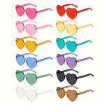 12PCS Heart-shaped Party Glasses - Colorful Frameless Love Eyewear For Events & Gifts Durable Polycarbonate