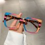 Large Square Frame Clear Lens Computer Glasses Color Block Decorative Spectacles For Women Men