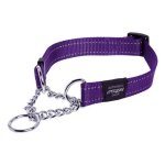 Rogz Utility Large 20mm Fanbelt Obedience Half-check Dog Collar - Purple Reflective