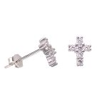 925 Sterling Silver Cubic Zirconia Tiny Cross Studs Earrings For Women White Gold Plated