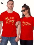 Festive Couple's T-shirts: 'i'm Her King' & 'i'm His Queen' Print Crown Design Summer Casual Adult Size Polyester Fabric Regular