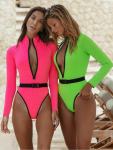 Long Sleeve Neon Swimsuit - Fuchsia - Large