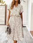 Spot Print Tie Waist Button Up Dress Casual Short Sleeve Dress For Spring & Summer Women's Clothing