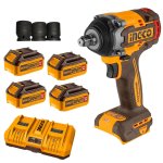 Ingco - Li-ion Impact Wrench 20V 500N.M With 4 X 5AH Battery & Charger