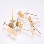 Real 24K Gold Plated 304 Stainless Steel Flat Stud Earring Findings 12X6MM 20PCS
