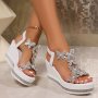 Women's Rhinestone Butterfly Decor Wedge Heeled Sandals Fashion Open Toe Platform Shoes Comfortable Ankle Strap Sandals