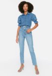 Tall Double Button Detailed High Waist Mom Jeans - Blue
