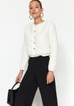 Goldair Gold Buttoned Plush Crop Cardigan - Ecru