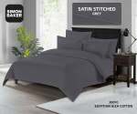 Simon Baker 300TC 100% Egyptian Cotton Oxford Satin Stitched Duvet Cover Grey Various Sizes - Grey / Super King 260 X 230CM + 2 Pillowcases 45CM X 70CM