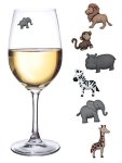 Simply Charmed Animal Wine Charms Set Of 6 Safari Themed Magnetic Wine Glass Drink Markers