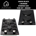 Univa Hob Set - Black Solid + Gas Domino Hob - 300MM