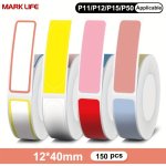 150PCS Stickers P11 P12 P15 P50 Label Printing Paper Color Label Printing Paper Thermal Waterproof Label Paper Five Proof Therma
