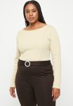 Plus Stitch Detailed Round Neck Blouse - Stone