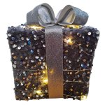 Gift Box With Bow And LED Lights Silver 17CM