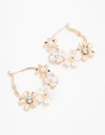 Goldair Gold Pearlised Flower Hoop Earrings