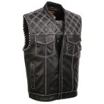 Milwaukee Leather Men's Leather Club Vest Paisley Lining Contrast Stitch Patch Ready Back Storage Pockets - XL