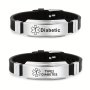 1PC Stainless Steel Diabetes Bracelet With A Black Silicone Wristband Featuring A Minimalist Design Of The Medical Symbol And The Star Of Life Perfect