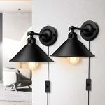 Aeoreal Plug In Wall Sconce Black Antique Swing Arm Vintage Industrial Light Fixture Wall Lamp With Plug In Cord On Off Switch E