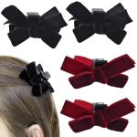 4 Pack MINI Velvet Hair Bow Clips Black Red Bow Hair Claw Clip No Slip Bow Jaw Clips Bows Hair Barrettes Accessories For Women