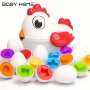 Babyhome Temi Toddler Chicken Easter Eggs Toys - Color Matching Game Shape Sorter With 6 Toy Eggs For Kids Fine Motor Skills Sensory