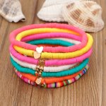 Soft Pottery Bracelet Colorful Elastic Rope Love Heart Charm Boho Style Bracelet For Women